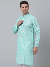 Men's Green Cotton Floral printed kurta Only